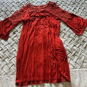 Boho dress with long sleeve lace detail. Size M
